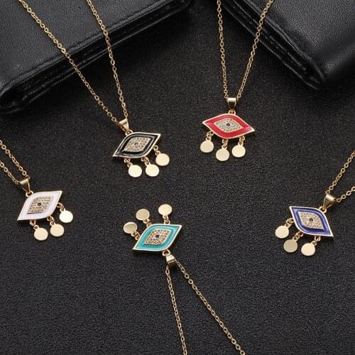 Drip oil demon eye pendant necklace stainless steel initial CZ necklace ladies accessories girl best party wedding jewelry