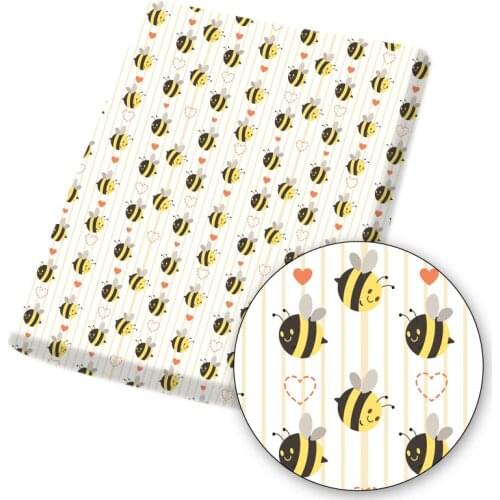 Polyester Cotton Fabric Cute Honey Bee Flower Printed Fabric DIY Sewing Home Textile Garment Bag Material IBOWS 80g 45*145cm/pc