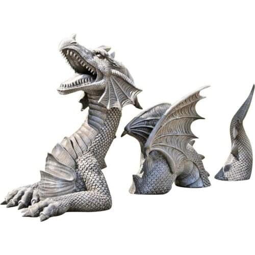 Resin Gardening Dragon Statue Decorative Durable Sculpture Three Section Flying Dragon Statue Garden Interior Decoration