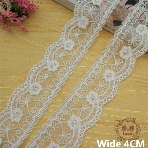 4CM Wide Luxury White Cotton Mesh Embroidery Lace Fabric Collar Trim Fringe Ribbon DIY Costume Princess Dress Sewing Accessories