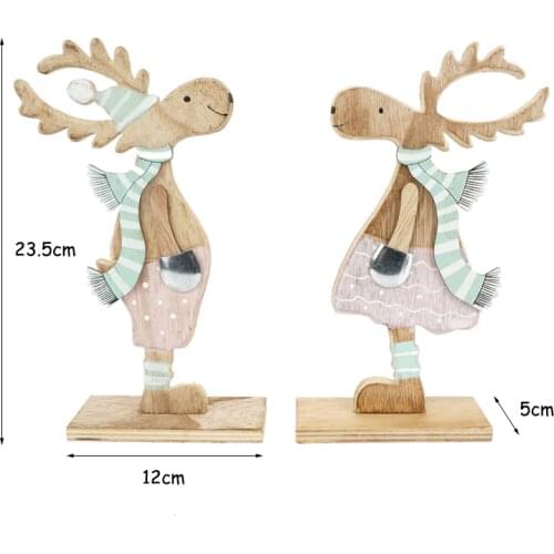 Christmas decoration for home 1 pair pink Christmas wood elk santa Deer Craft Ornament Navidad Happy New Year 2019 reindeer gift