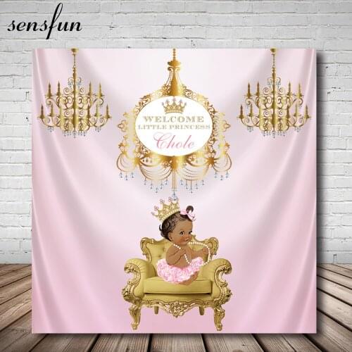 Sensfun Girls Baby Shower Photography Backgrounds Pink Gold Gorgeous Lighting Crown Princess 1st Birthday Party Backdrop