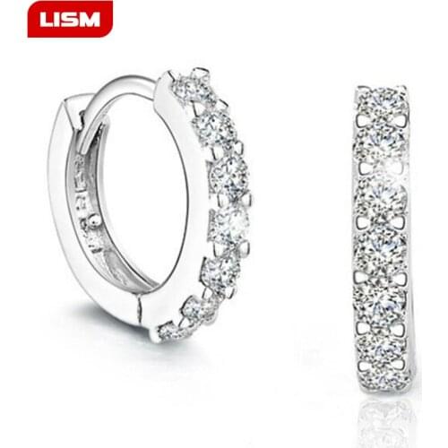 Silver colour Earrings Sparkling Single Row Zircon Stud Earrings For Women brincos oorbellen pendientes