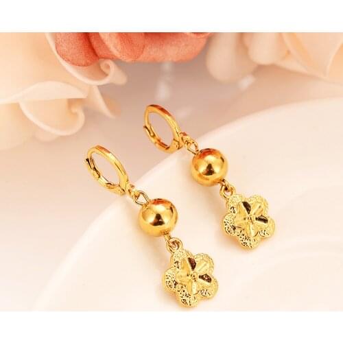 Gold flower beads drop Earrings Women/Girl,Love Trendy fashion Jewelry wedding bridal party kids children best gift