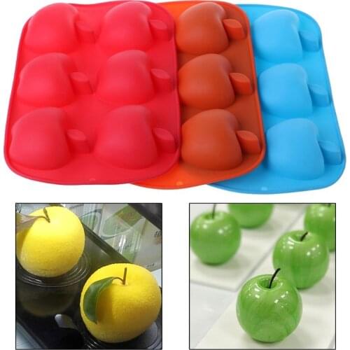6 Cavity Apple Shaped Silicone DIY Handmade Chocolate Soap Candle Cake Mold Ice Cube Tray 26x16x4cm Cake Tools