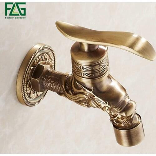 FLG Garden faucet Wholesale Promotion NEW Flower Carved Wall Antique Brass Washing Machine Faucet Single Handle Mixer Tap