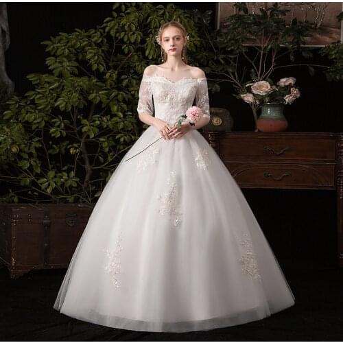 Wedding Dress 2021 Cheap Half Sleeve V-neck Lace Up Ball Gown Princess Classic Wedding Dresses 2021 Wedding Gowns C32