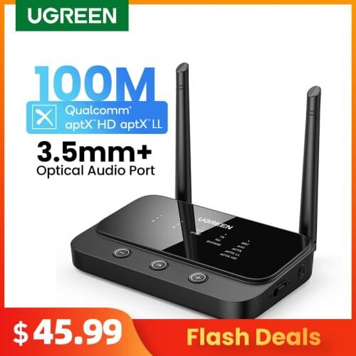 UGREEN 100m Long Range Bluetooth 5.0 Transmitter Receiver AptX LL AptX HD Audio Adapter Wireless Audio Dongle for TV Home Stereo