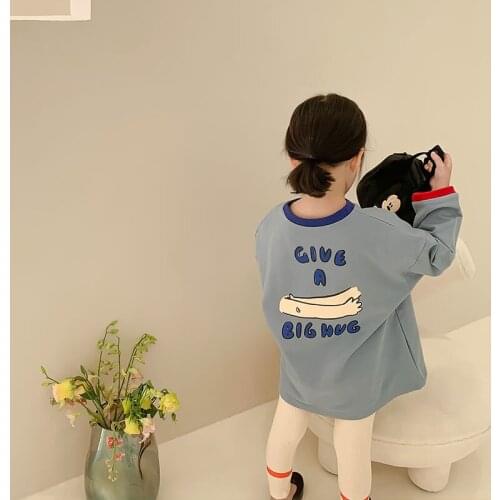 Spring Girls Long Sleeve T shirt Dress 2021 Fashion Kids Cartoon Print Long Style Tops For Baby Girls