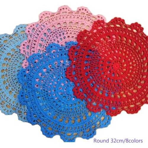 Vintage lace cotton table place mat pad Cloth crochet round placemat cup mug wedding tea coffee coaster dining doily kitchen