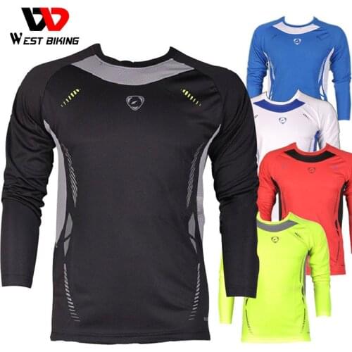 WEST BIKING Design Long Sleeve Men O-neck Cool T-shirts Male Bike Sports Quick Dry Shirts Bicycle Running Cycling Jerseys