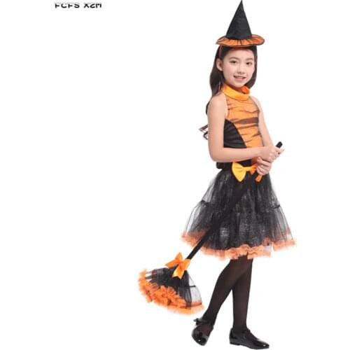 Pumpkin skirt Halloween witch Costumes for Girls Cosplays Sorceress Carnival Purim Masquerade Nightclub masked ball party dress