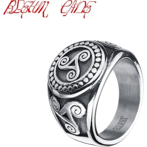 Vintage Flower Religion Ring Ireland Punk Stainless Steel Rings for Women Man Jewelry Engraving Totem Ring