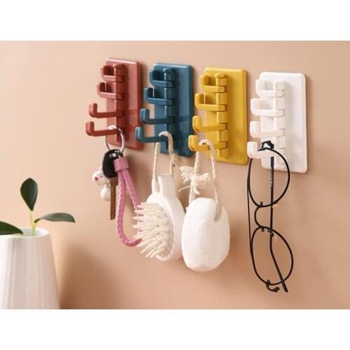 1PC Nail-Free Sticky Hook Key Holder Wall 4 Hooks Rotatable Storage Rack Living Room Bathroom Coat Hanger Organizer QA 188