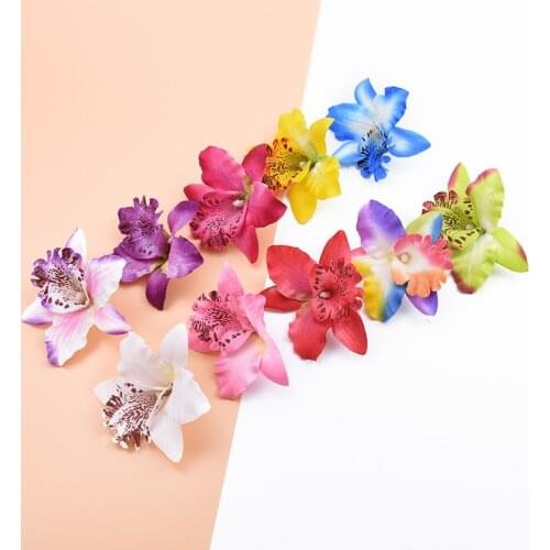 10pcs colorful silk butterfly orchid artificial flower heads for wedding decoration DIY bridal bouquet wrist flower accessories
