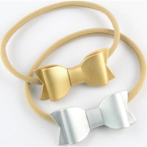 100 pcs/lot , PU leather bow headbands, Faux Leather Bow Nylon Headbands