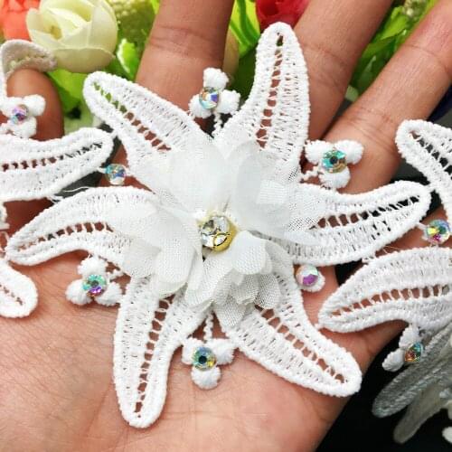 10x Vintage Starfish Flowers Colorful Diamond Chiffon Embroidered Lace Trim Ribbon Fabric Sewing Craft Wedding Dress Decoration