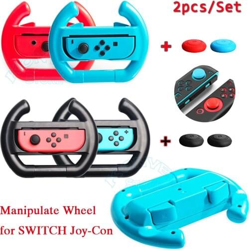 2pcs Nintend Switch Steering Wheel Handle Stand Holder Controller Grip with Battery Level Indicator for Nintendo Switch Joy-con