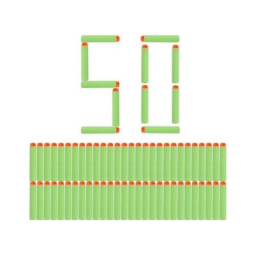 50pcs For Nerf Bullets Soft Hollow Hole Head 7.2cm Refill Darts Toy Gun Bullets for Nerf Series Blasters Xmas kid Gifts green