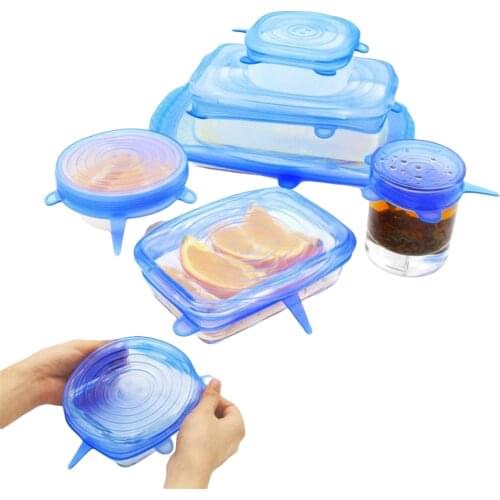 6 Pcs Food Silicone Cover Cap Universal Silicone Lids for Cookware Bowl Reusable Stretch Lids Food Wrap Bowl Kitchen Stoppers