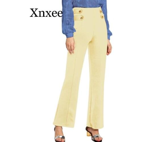 High Waist Wide Leg Pants Women Fashion Spring Autumn Button Loose Casual Straight Leg Pants Black Trousers Ladies Palazzo Pants