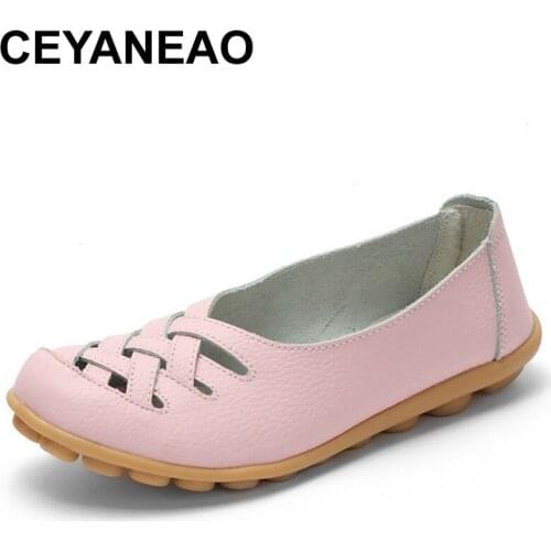 CEYANEAO 2018Womens Shoes Casual Genuine Leather Woman Loafers Female Flats Leisure Ladies Mother Driving Shoe Solid Boat Shoes