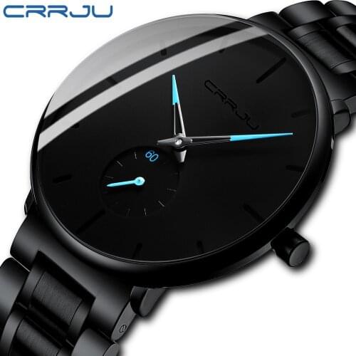 CRRJU New Minimalist Mens Watch Top Brand Luxury Fashion Stainless Steel Waterproof Wrist watch Sports Casual Man Quartz Clock