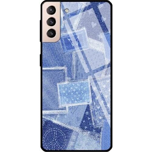 Denim Monogram Tempered Glass Case For Samsung Galaxy S21 Ultra Note 20 S8 S9 S10 Note 10 Plus S20 FE