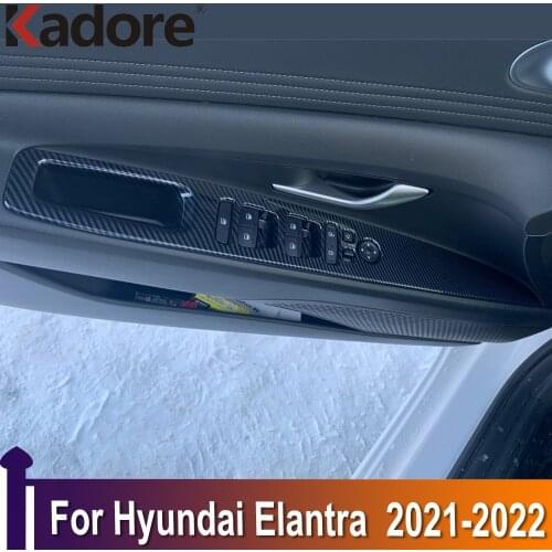 For Hyundai elantra 2021 2022 ABS Carbon Fiber Window Lift Switch Button Cover Trims Door Armrest Panel Interior Accessories