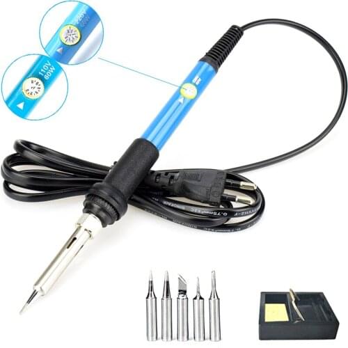 60W Electric Soldering Iron Adjustable Temperature 5pcs Solder Tip Welding Gun Repair Tool Portable Soldering Iron Set 110V 220V