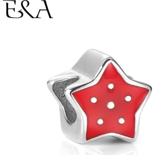 Enamel Beads Painted Star Red Stainless Steel Hole 5mm for Women Bracelet Charms Making European Bead DIY Jewelry Findings