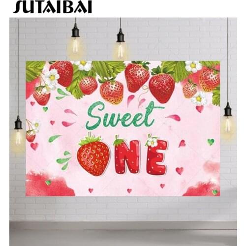 Baby 1st Birthday Party Background Sweet One Strawberry Fruit Pink Flowers Decoration Birthday Girl Backdrop Photography Props