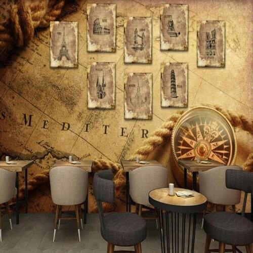 Photo wallpaper Retro map Paris Tower bar coffee shop backdrop mural high quality living room wallpaper
