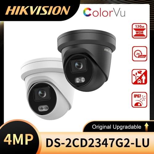 Built-in microphone 4MP DS-2CD2347G2-LU Better than DS-2CD2347G1-LU Hikvision ColorVu IP Camera POE Turret Full Color