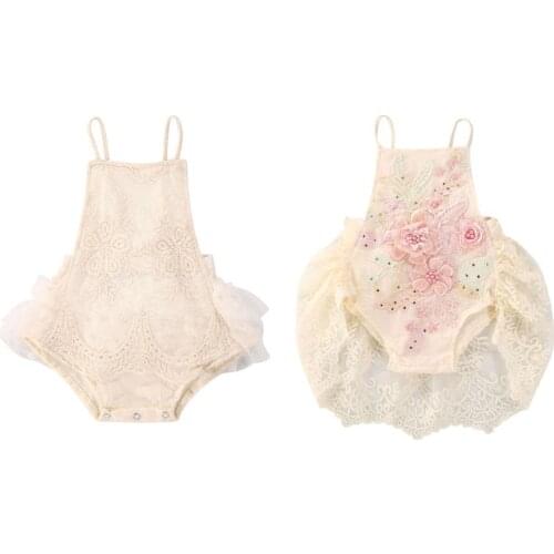 0-18M Newborn Baby Girls Romper Lace Flowers Print Sleeveless Lovely Backless Jumpsuits