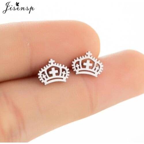 Jisensp Creative Fashion Stainless Steel Earrings Vintage Cross Crown Stud Earrings Fashion Jewelry for Women Best Gift Bijoux