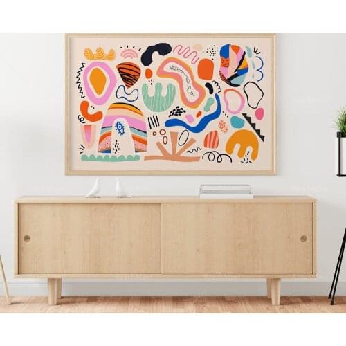 Large-scale color abstract prints, Matisse shape prints, Kandinsky, Miro, gallery wall art, statement prints bold, fashion decor