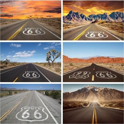 Laeacco Route 66 USA Sunset Way Road Aurora Child Natural Scenic Photographic Background Photography Backdrops For Photo Studio