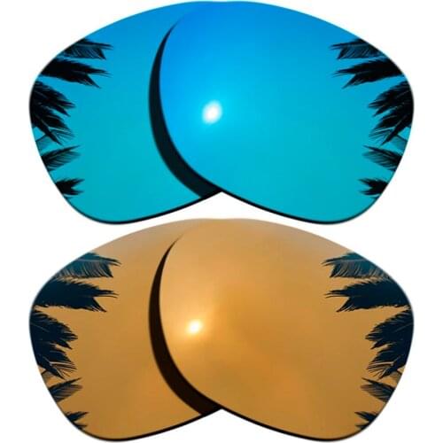 Ice Blue Mirrored+Bronze Gold Mirrored Coating) 2-Pairs Polarized Replacement Lenses for Garage Rock 100% UVA & UVB Protection
