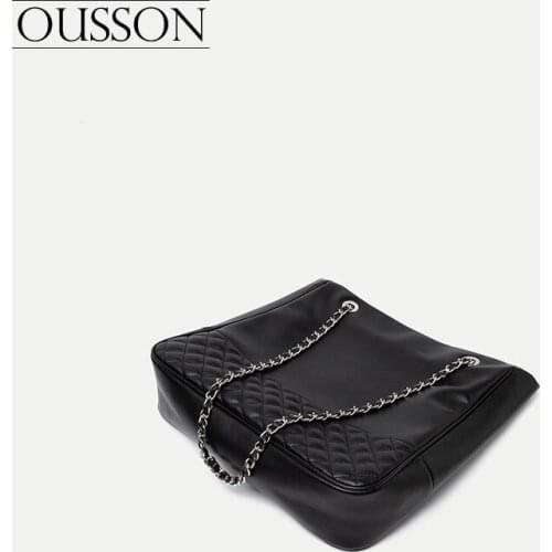 OUSSON Fashion, leisure, light, versatile, one-shoulder messenger, portable ribbed leather chain, large-capacity bucket bag