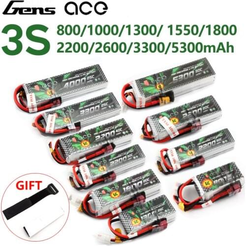Gens ACE Lipo 3S Lithium Battery 11.1V 800 1000 1300 1800 2200 3300 4000 5300MAH 15C 20C 25C Four Axis Fixed Wing Car Boat