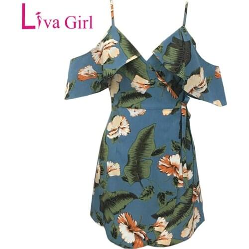 LIVA GIRL 2019 Bohemian Summer Floral Print Mini Dress Woman Sexy Spaghetti Strap V Neck Bandage Dresses Loose Boho Beach Dress