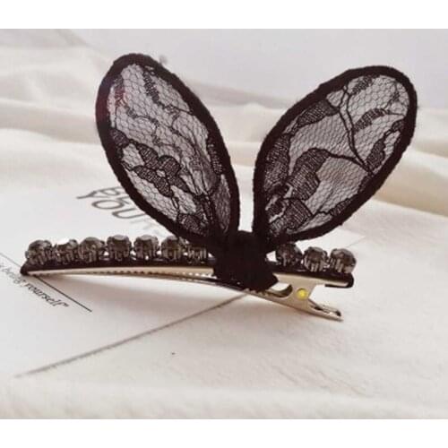 Fashion Lace Rhinestone Women girls hair accessories clip hairpins barrettes headwear flower Rabbit Ear Party Princess