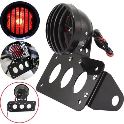 Motorcycle Black Rear Side Mount License Plate w/ Grill LED Taillight Brake Light Red For Harley Sportster Dyna Softail Bob Cafe