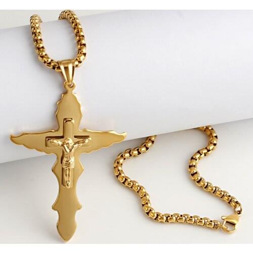 4mm Mens Stainless Steel Jesus Cross Necklace (50cm/60cm Length)