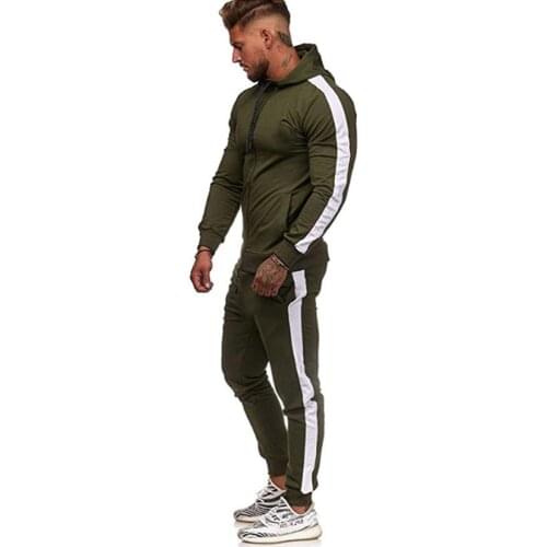 2 Pieces Sets Tracksuit Men 2021 New Brand Autumn Winter Hooded Sweatshirt +Drawstring Pants Male Stripe Patchwork Hoodies