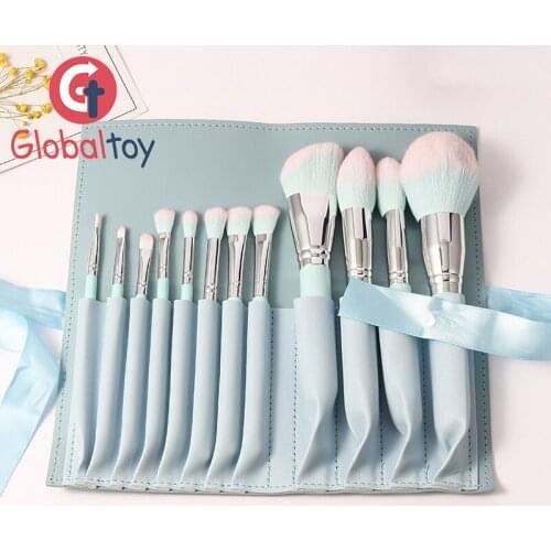 12Pcs Rainbow Makeup Brushes Set For Beginners Full Set Of Brushes Loose Powder High Gloss Eye Shadow Pink Blue Makeup Brush Set