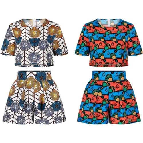 New Fashion Summer Womens African Dashiki Print Clothes Round Neck Short Sleeve Shorts Ankara Style Set Summer Casual Wear