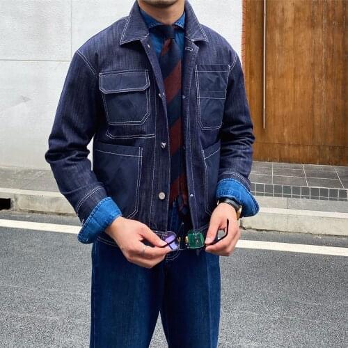 2021 New Brand Mens Coats And Jackets High Quality Menswear Slim Tooling Washed Denim Dark Blue Jacket Youth Casual Clothes