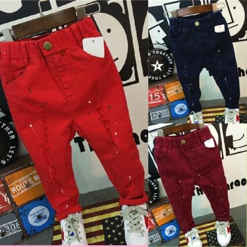 2017 Autumn New Childrens Trousers Boys Paint Point Graffiti Denim Jeans Kids Hole Harem Pants Boys Clothing for 3-8Y